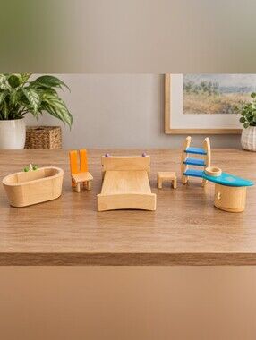 PlanToys Wooden Dollhouse Furniture 7 Pc Lot 1:12 Scale Made Thailand